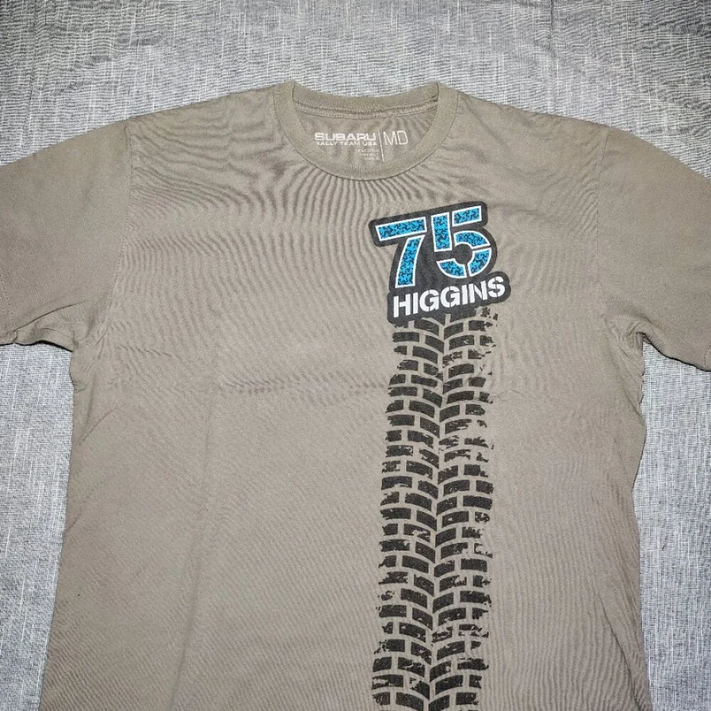 Subaru Rally Team David Higgins #75 USA Shirt Medium Cotton Front and Back Y2K - Picture 9 of 9